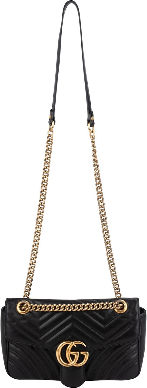 Gucci Matelassé Leather GG Marmont Shoulder Crossbody Bag Zwart