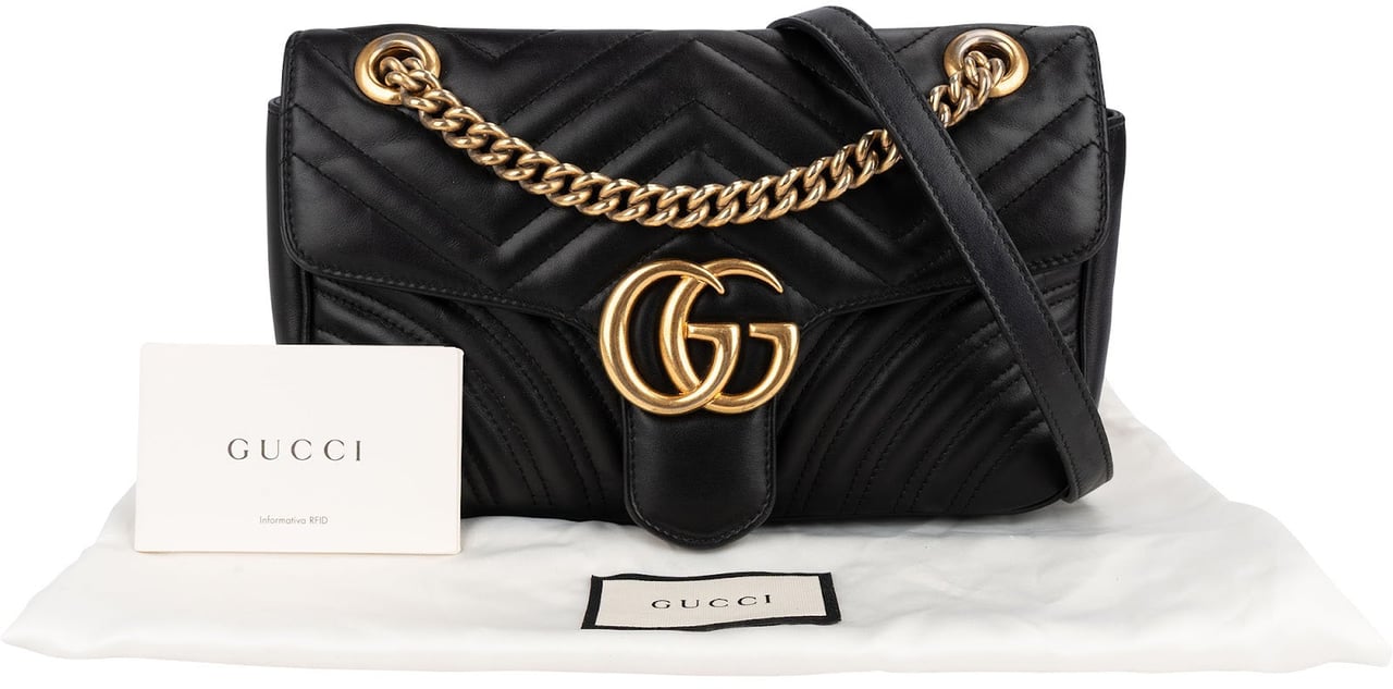 Gucci Matelassé Leather GG Marmont Shoulder Crossbody Bag Zwart