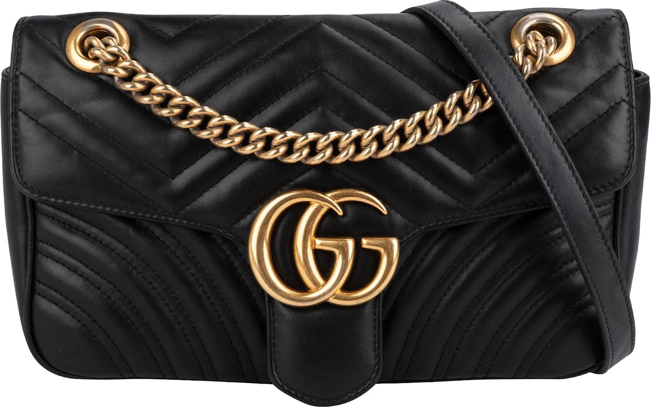 Gucci Matelassé Leather GG Marmont Shoulder Crossbody Bag Zwart