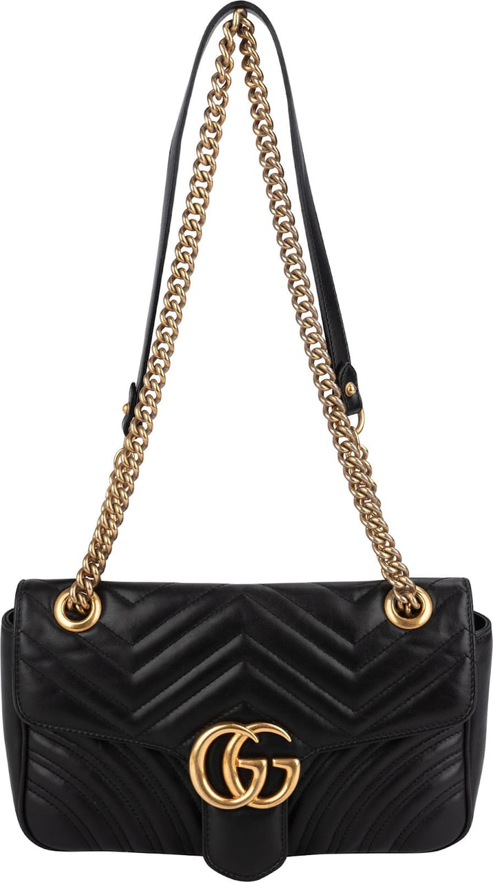 Gucci Matelassé Leather GG Marmont Shoulder Crossbody Bag Zwart