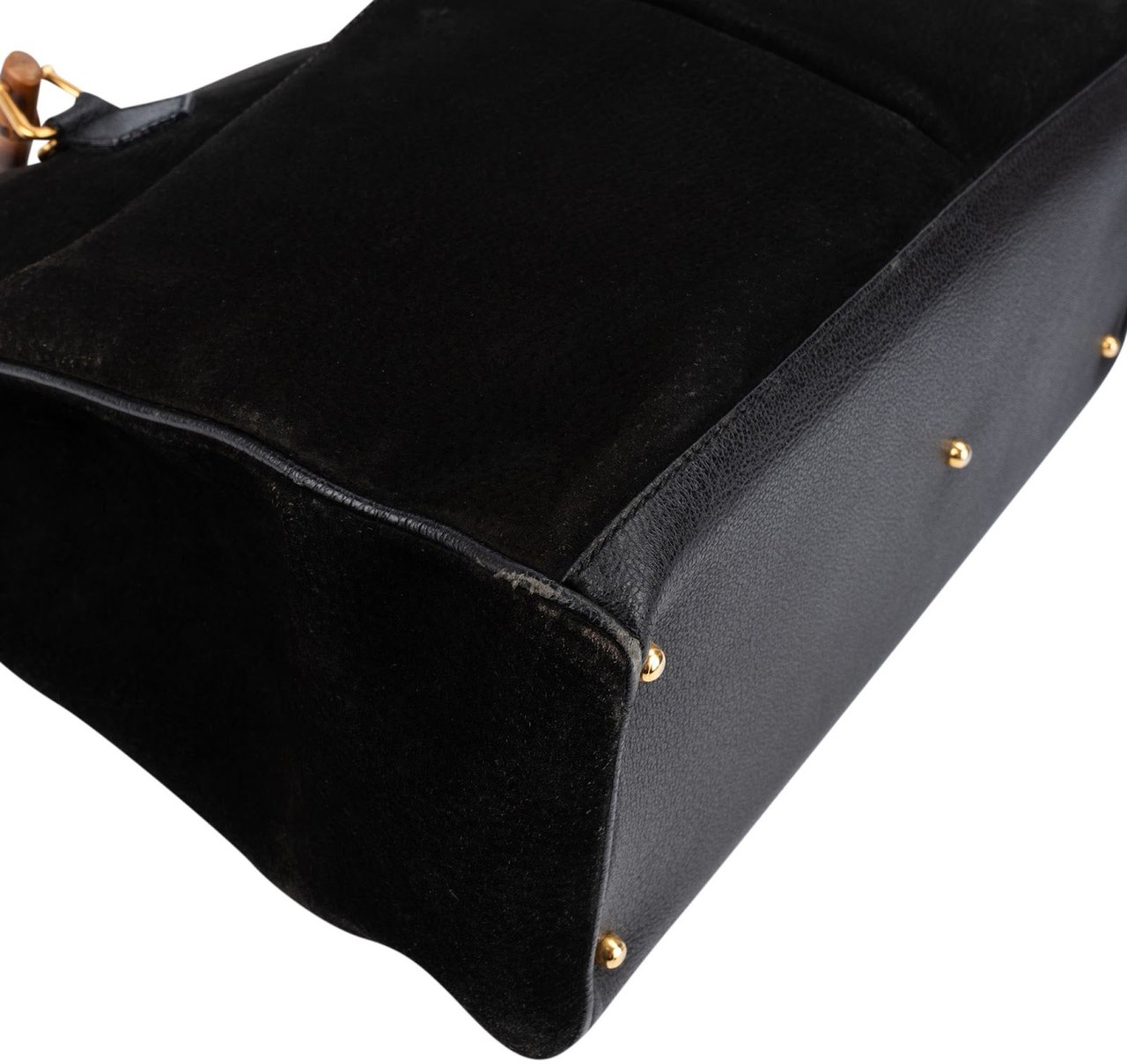 Gucci Suede Bamboo Handle Tote Handbag Zwart