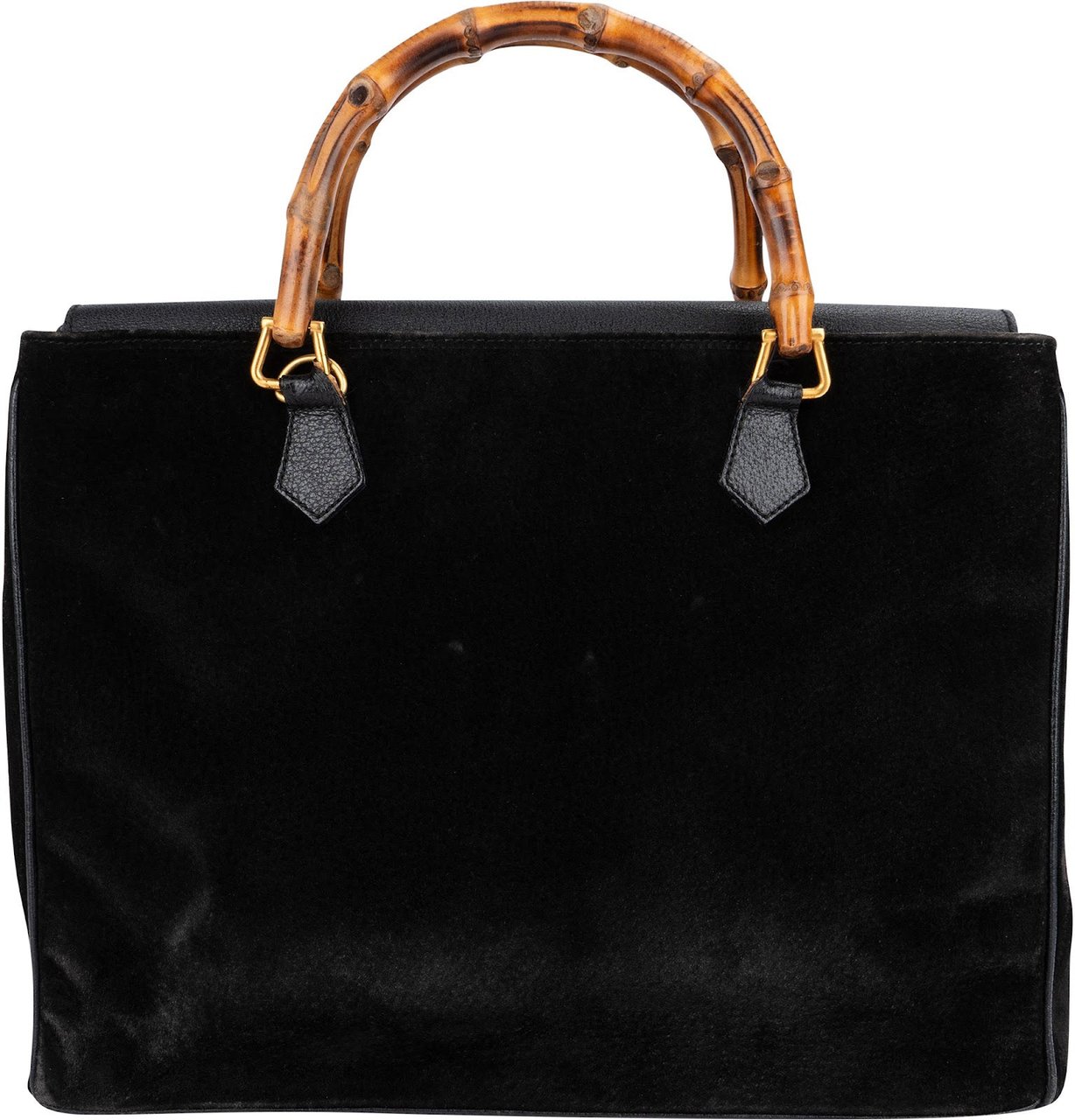Gucci Suede Bamboo Handle Tote Handbag Zwart