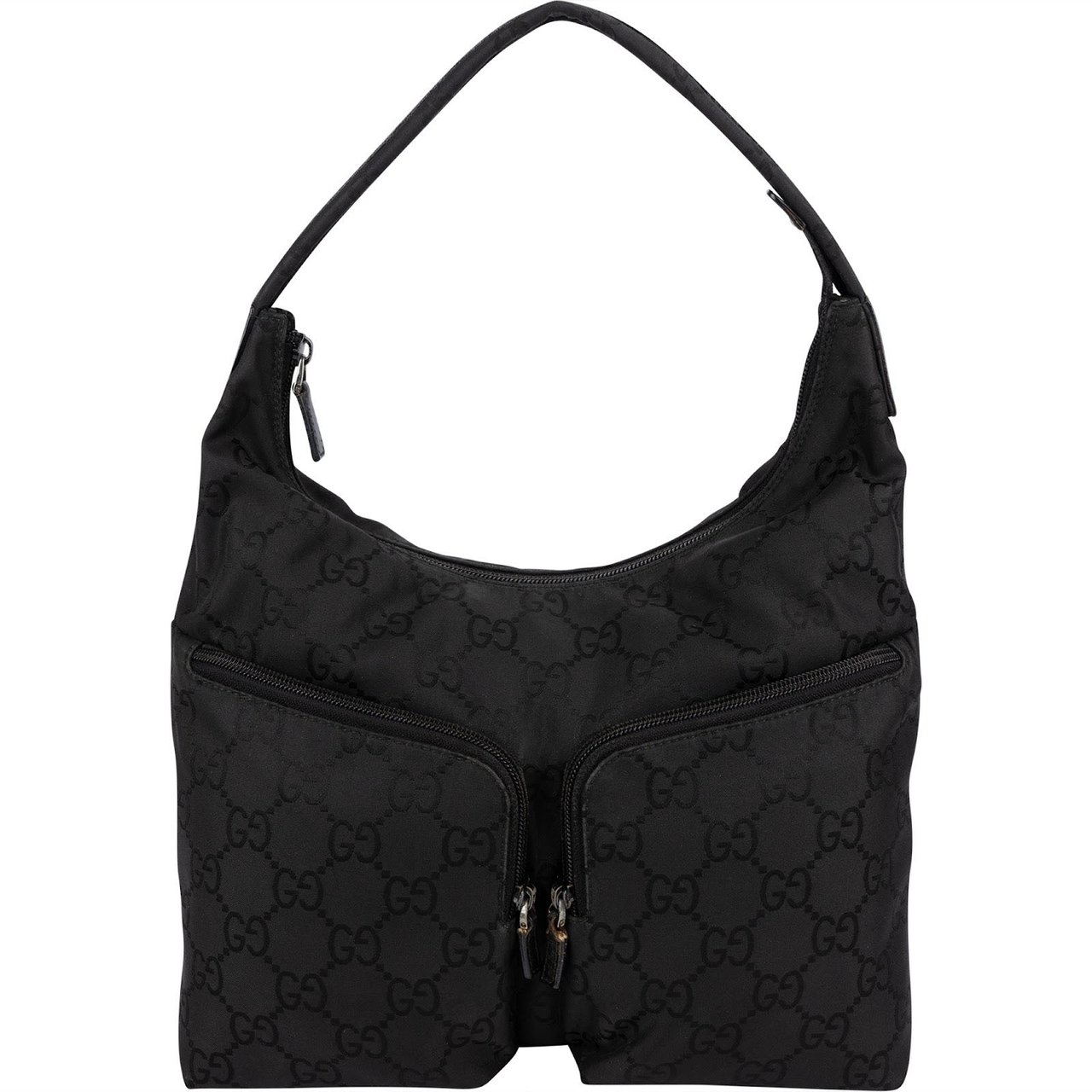 Gucci Monogram GG Canvas Twin Pocket Hobo Shoulder Bag Zwart