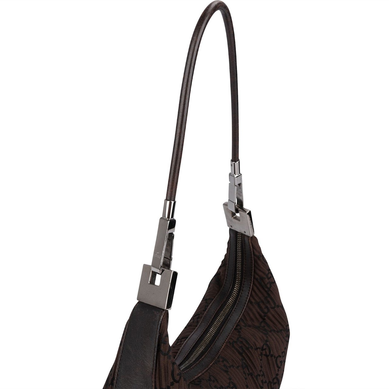 Gucci Monogram Pleated GG Canvas Hobo Shoulder Bag Bruin