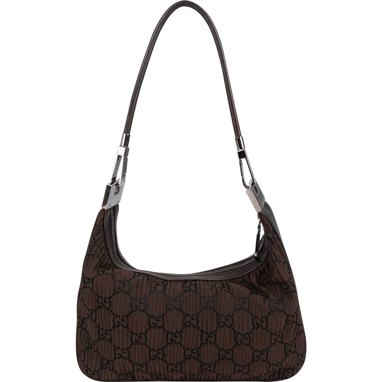 Gucci Monogram Pleated GG Canvas Hobo Shoulder Bag Bruin