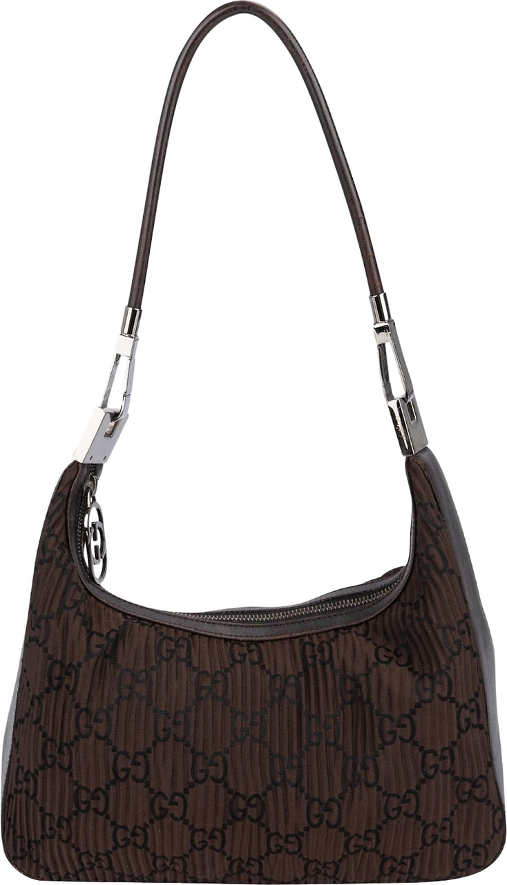 Gucci Monogram Pleated GG Canvas Hobo Shoulder Bag Bruin