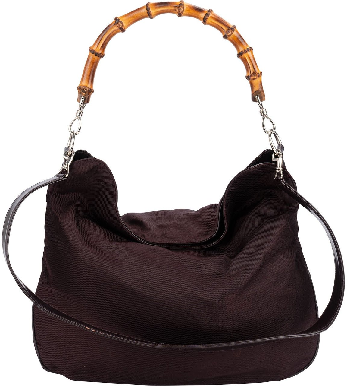 Gucci Leather Nylon Bamboo Top Handle Hobo Shoulder Bag Maroon