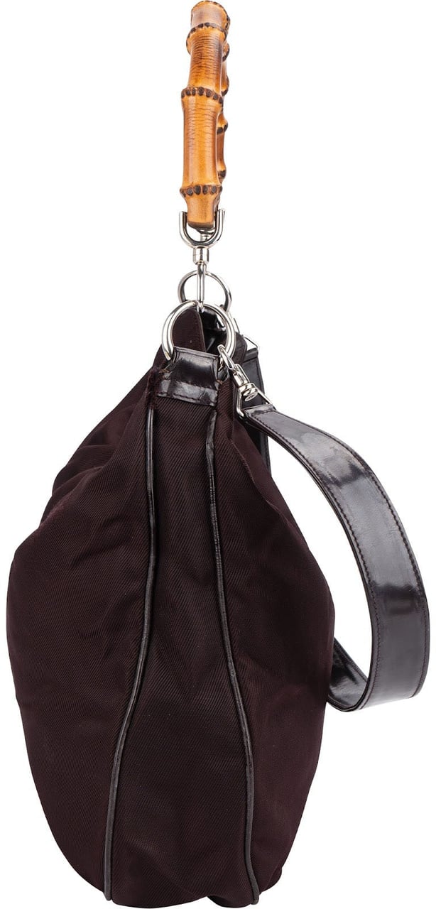 Gucci Leather Nylon Bamboo Top Handle Hobo Shoulder Bag Maroon