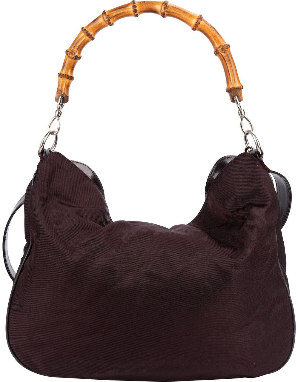 Gucci Leather Nylon Bamboo Top Handle Hobo Shoulder Bag Maroon