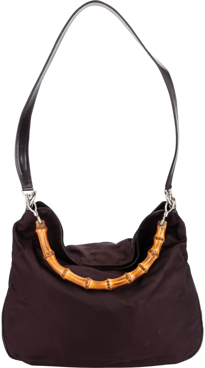 Gucci Leather Nylon Bamboo Top Handle Hobo Shoulder Bag Maroon