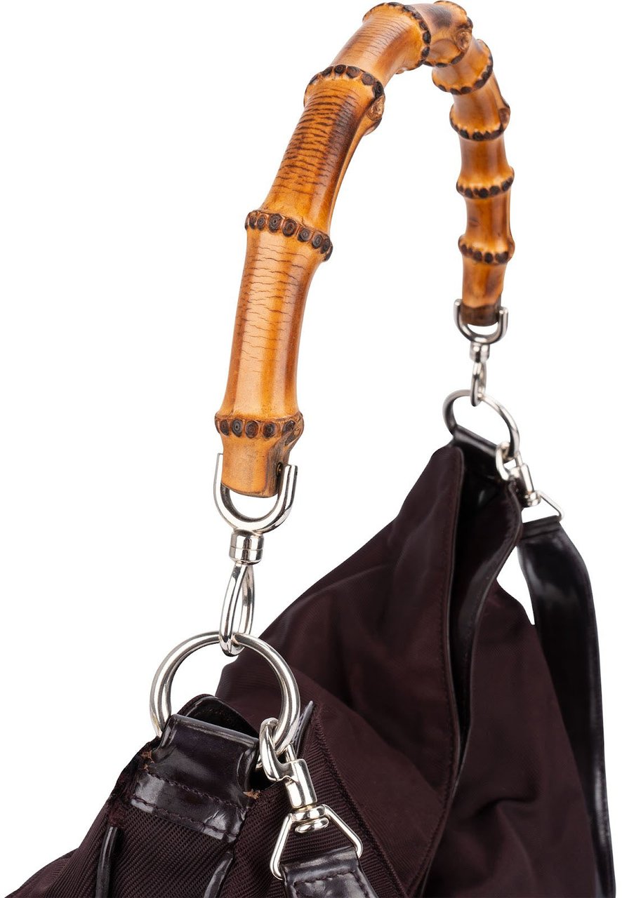 Gucci Leather Nylon Bamboo Top Handle Hobo Shoulder Bag Maroon