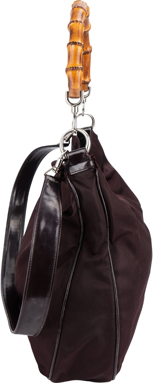 Gucci Leather Nylon Bamboo Top Handle Hobo Shoulder Bag Maroon