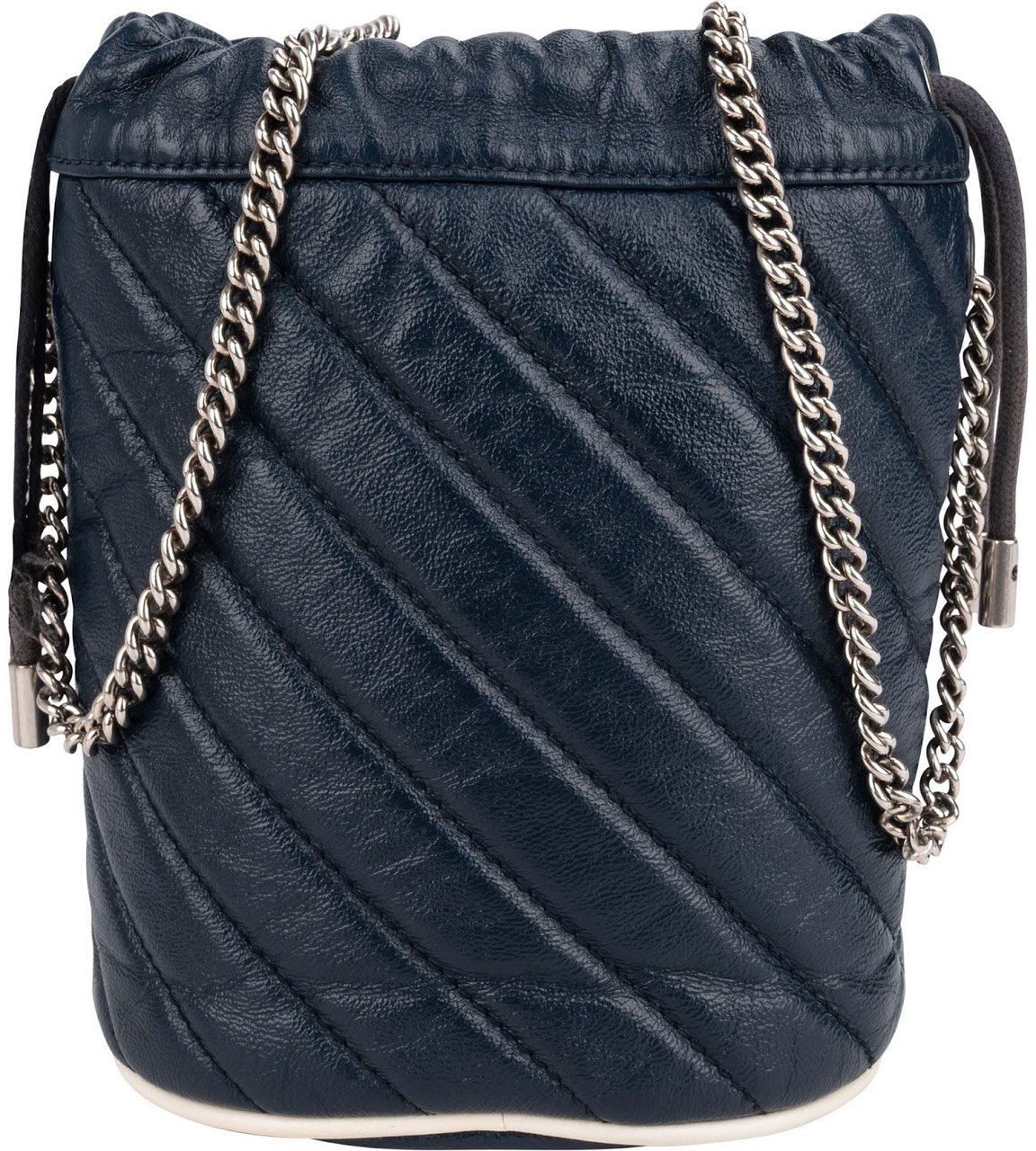 Gucci Matelassé Chevron Leather GG Marmont Mini Bucket Crossbody Bag Navy