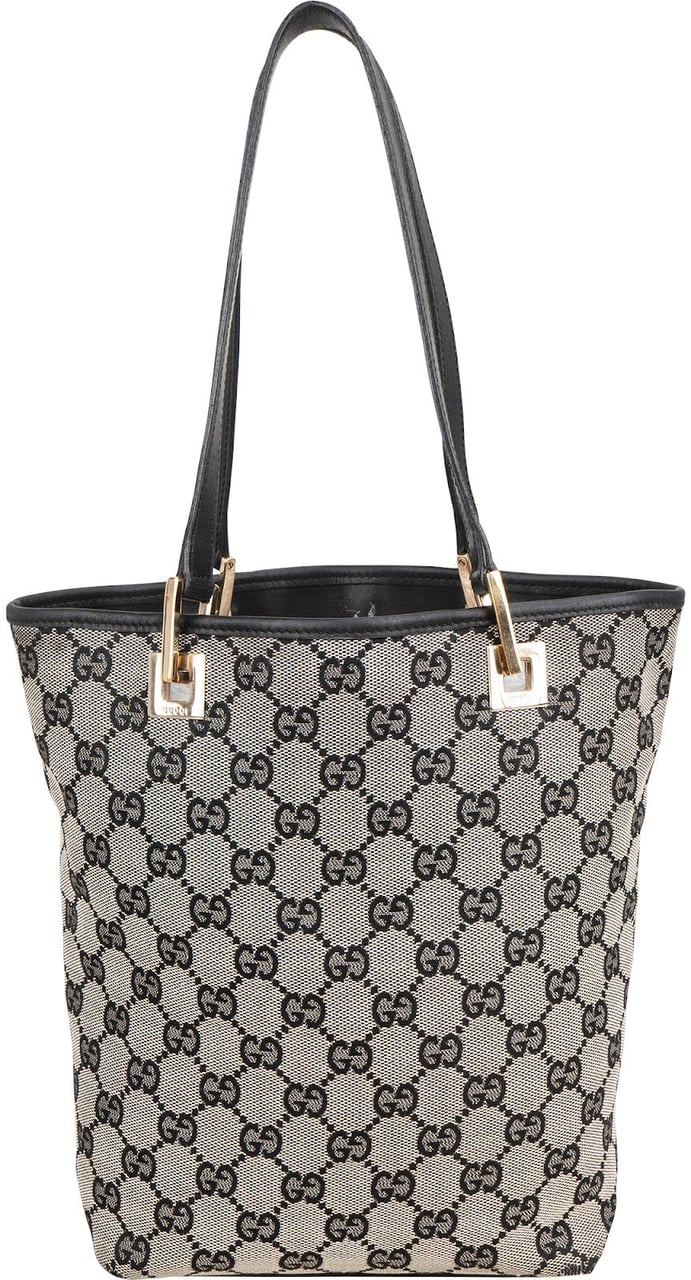 Gucci Monogram GG Canvas Tote Bucket Handbag Zwart