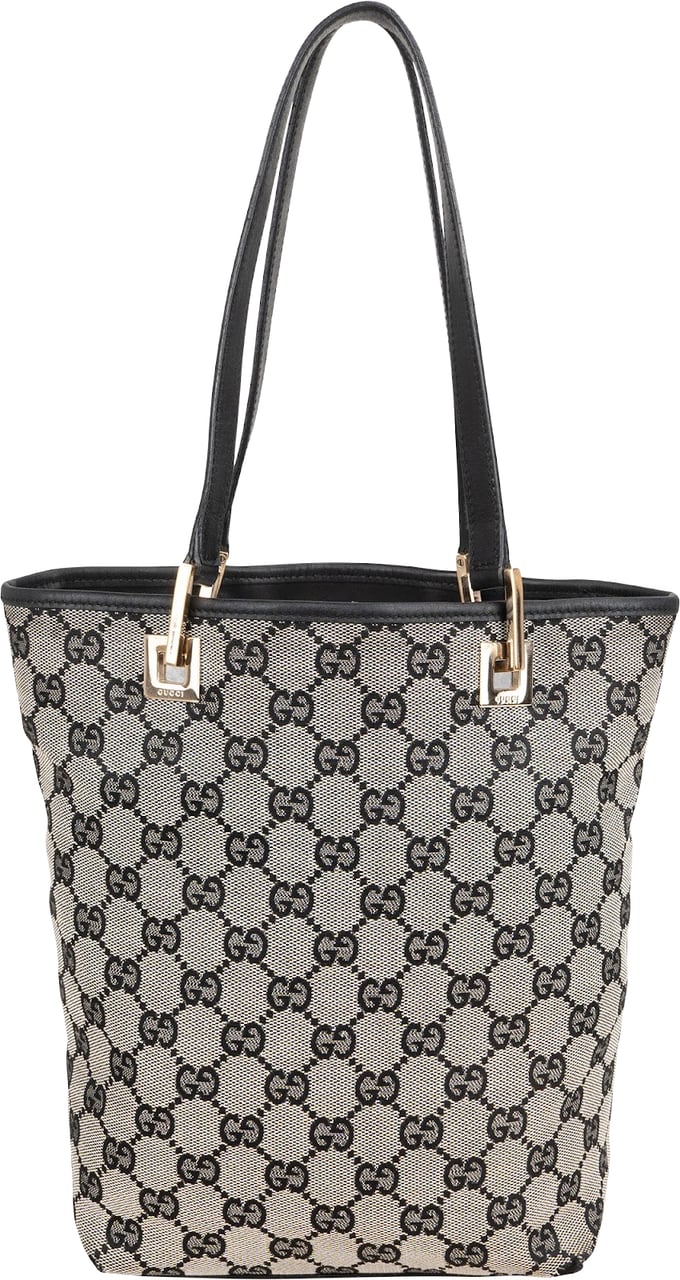 Gucci Monogram GG Canvas Tote Bucket Handbag Zwart