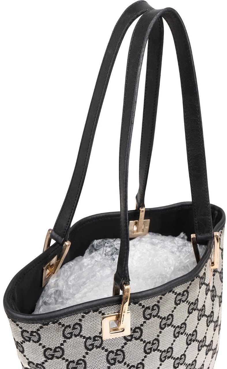 Gucci Monogram GG Canvas Tote Bucket Handbag Zwart