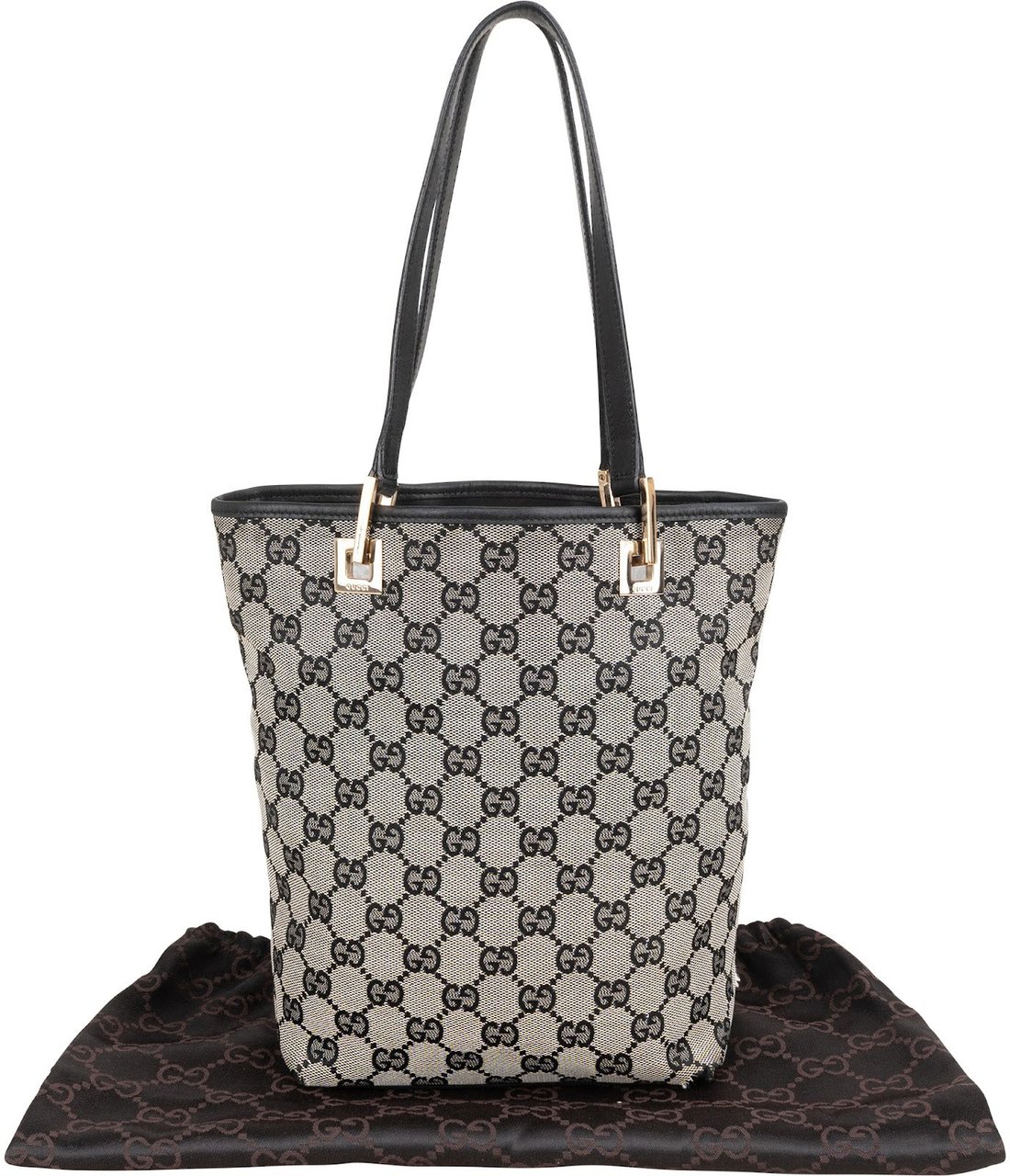 Gucci Monogram GG Canvas Tote Bucket Handbag Zwart