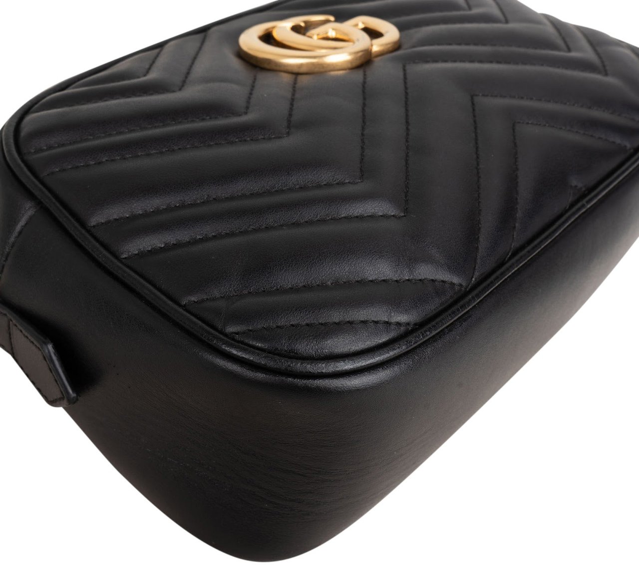 Gucci Chevron Leather GG Marmont Camera Crossbody Bag Zwart
