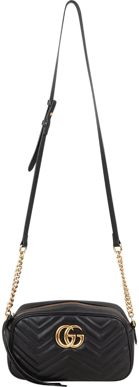 Gucci Chevron Leather GG Marmont Camera Crossbody Bag Zwart