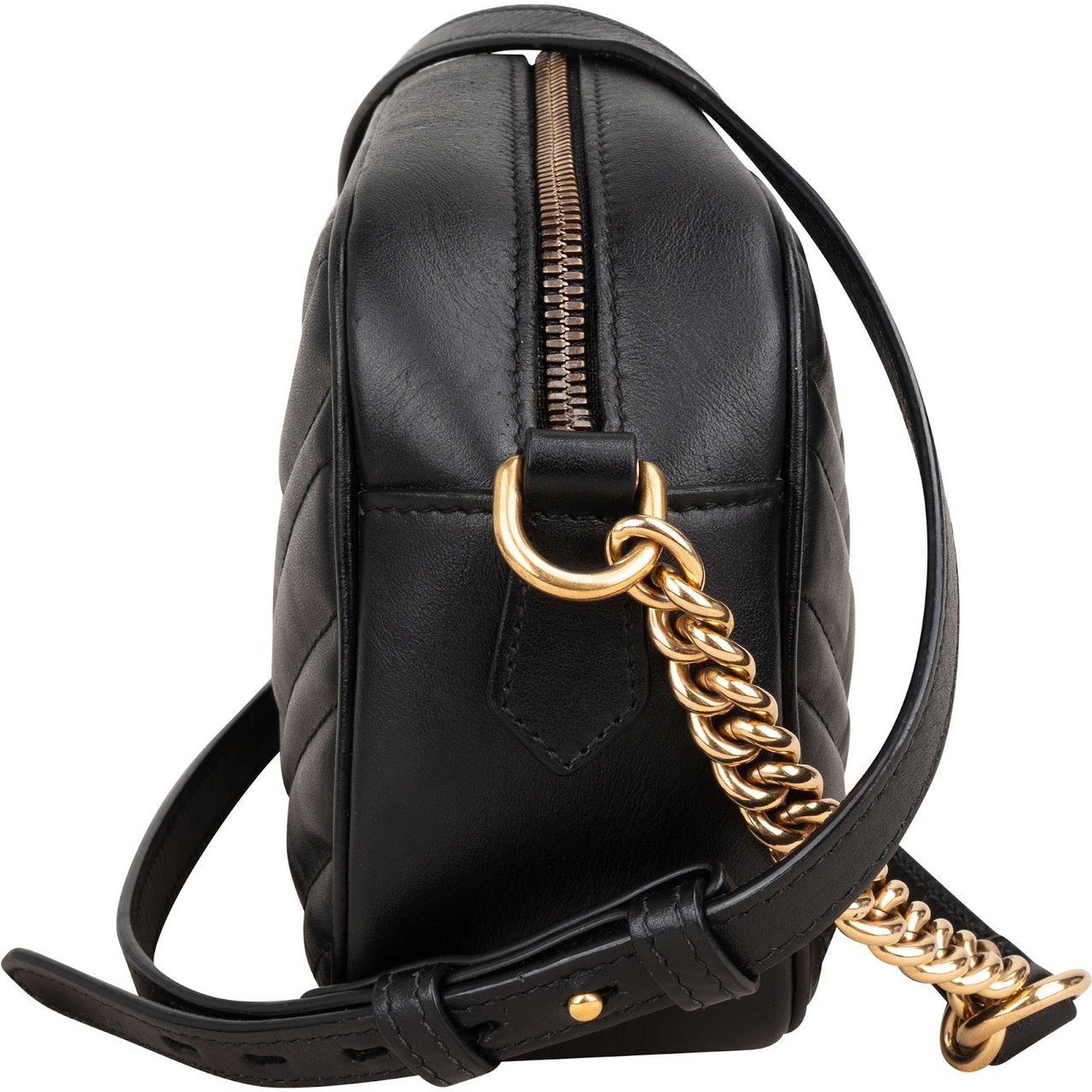 Gucci Chevron Leather GG Marmont Camera Crossbody Bag Zwart