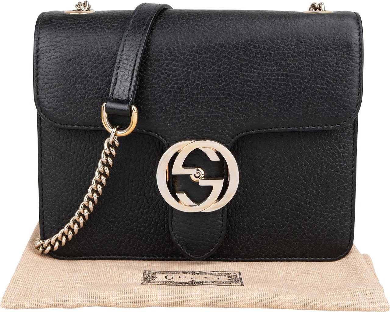 Gucci Black Leather Interlocking GG Crossbody Bag Zwart