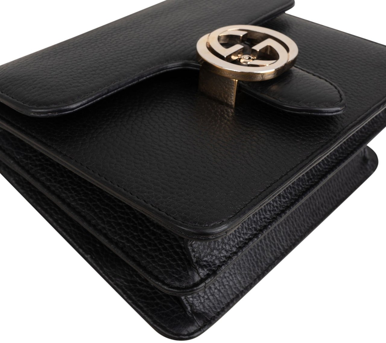 Gucci Black Leather Interlocking GG Crossbody Bag Zwart