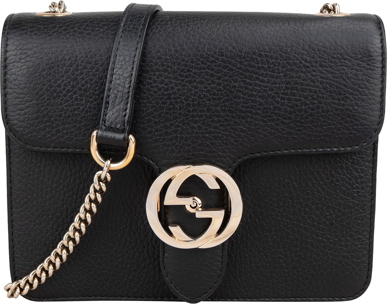 Gucci Black Leather Interlocking GG Crossbody Bag Zwart