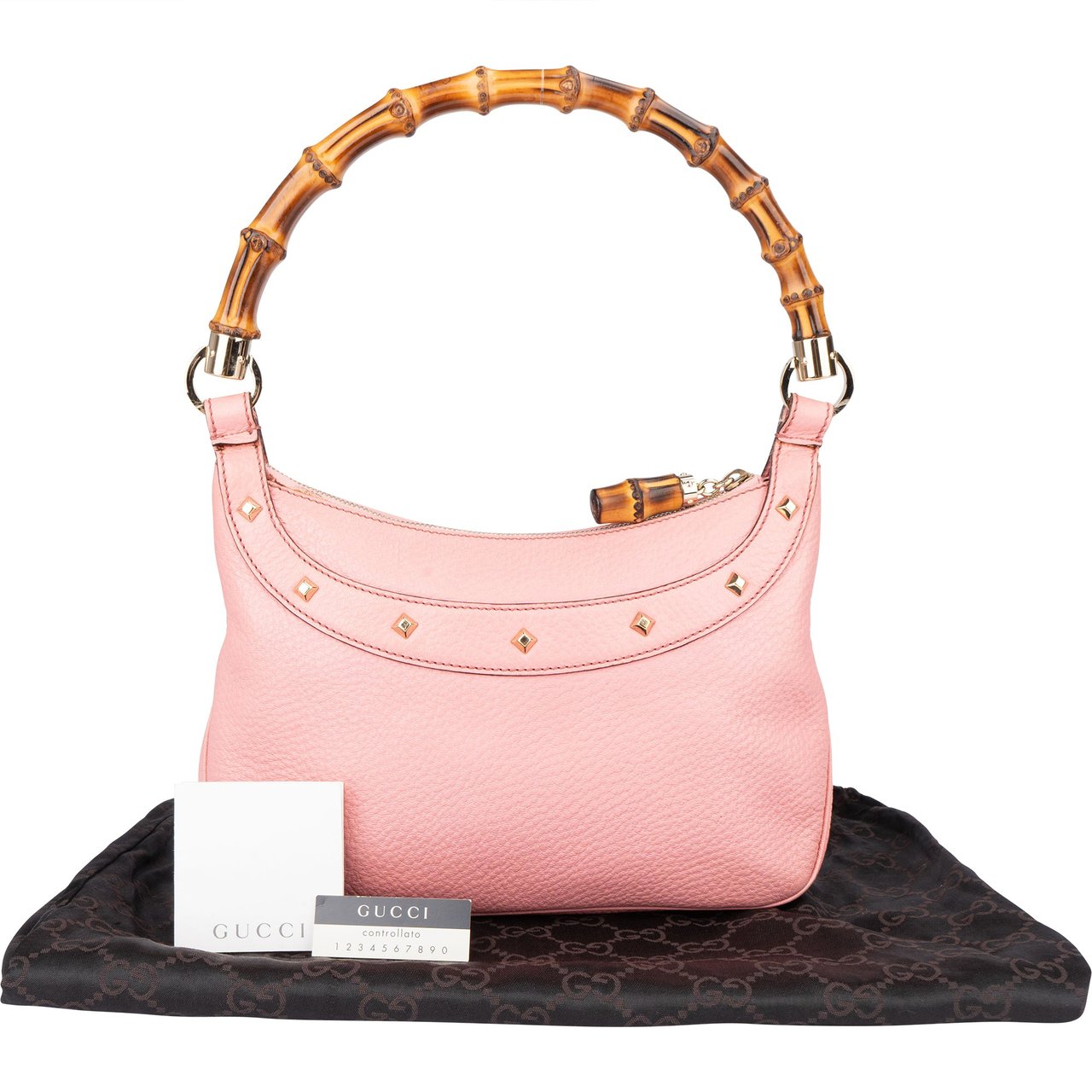 Gucci Pink Leather Bamboo Handbag Roze