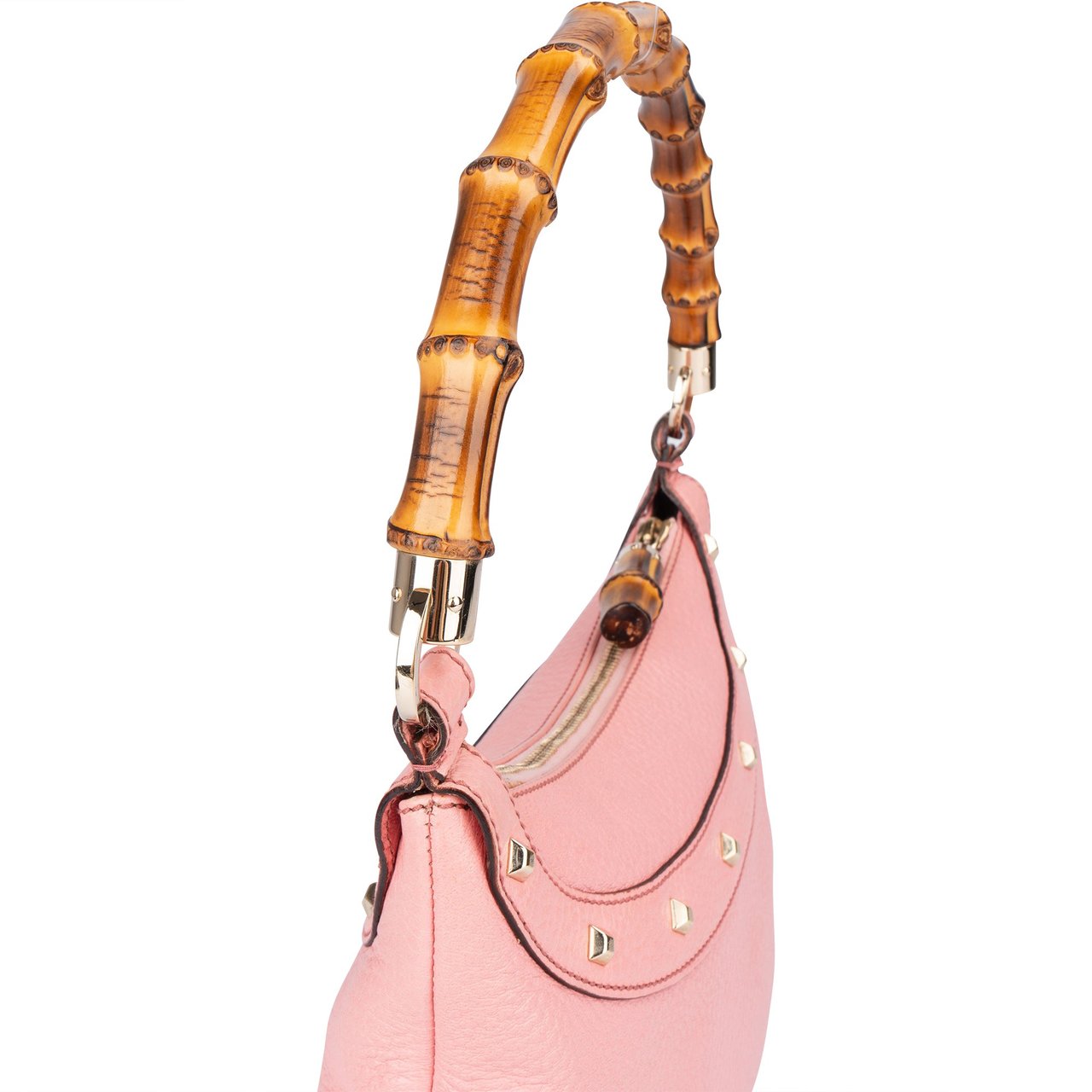 Gucci Pink Leather Bamboo Handbag Roze