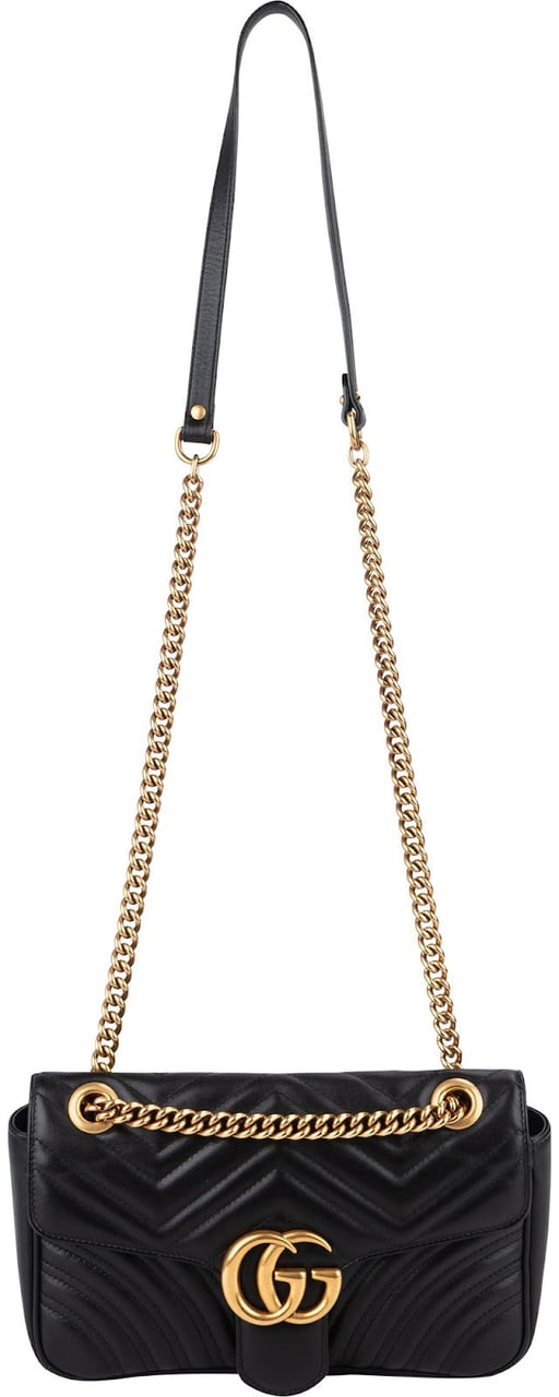 Gucci Matelassé Leather GG Marmont Medium Shoulder Crossbody Bag Zwart