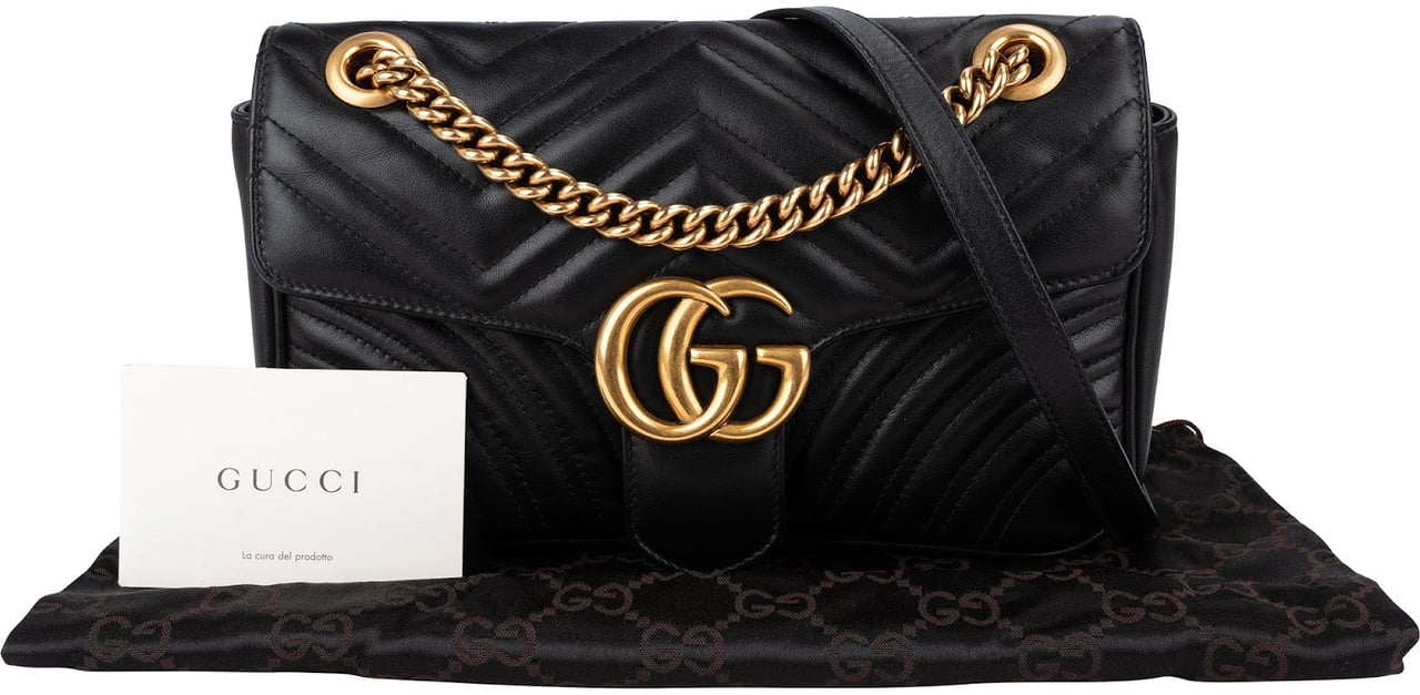 Gucci Matelassé Leather GG Marmont Medium Shoulder Crossbody Bag Zwart