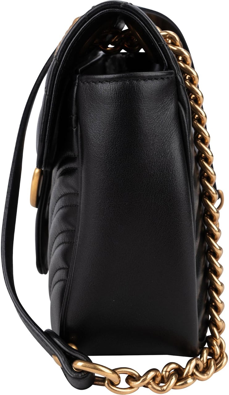 Gucci Matelassé Leather GG Marmont Medium Shoulder Crossbody Bag Zwart