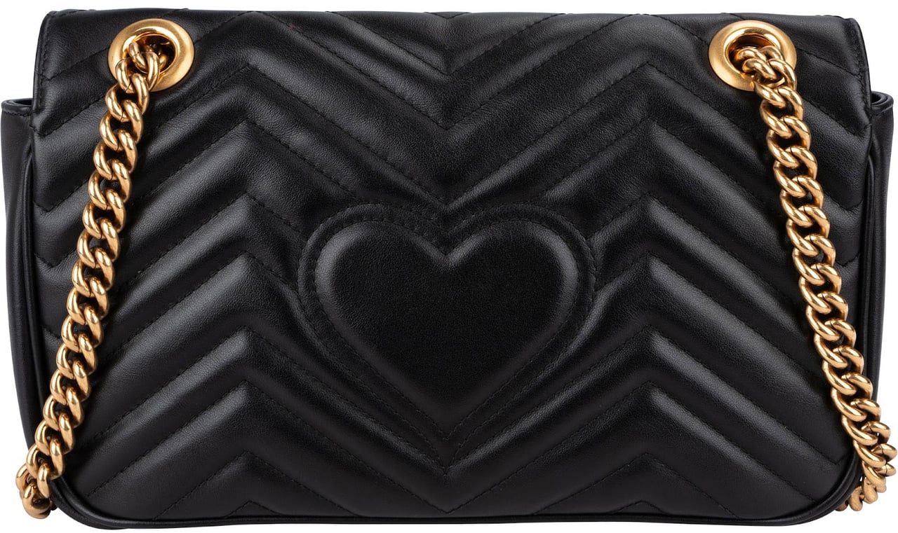 Gucci Matelassé Leather GG Marmont Medium Shoulder Crossbody Bag Zwart
