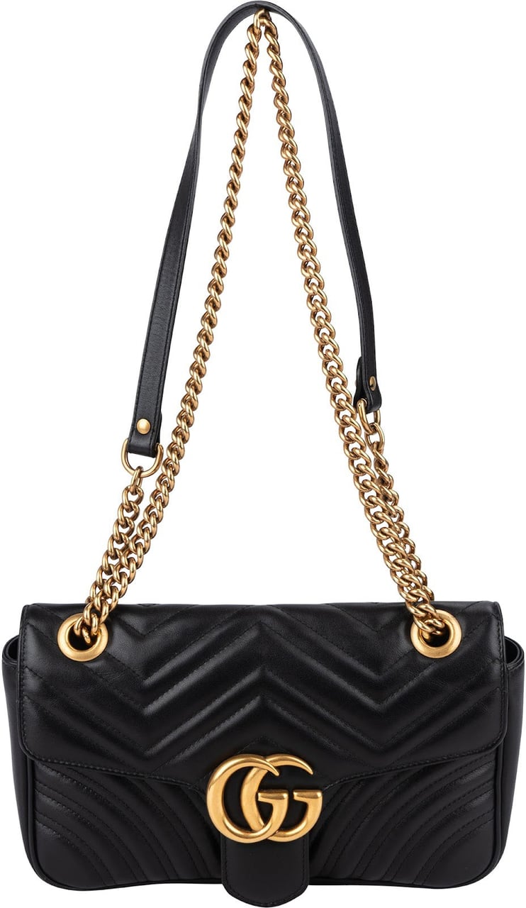 Gucci Matelassé Leather GG Marmont Medium Shoulder Crossbody Bag Zwart
