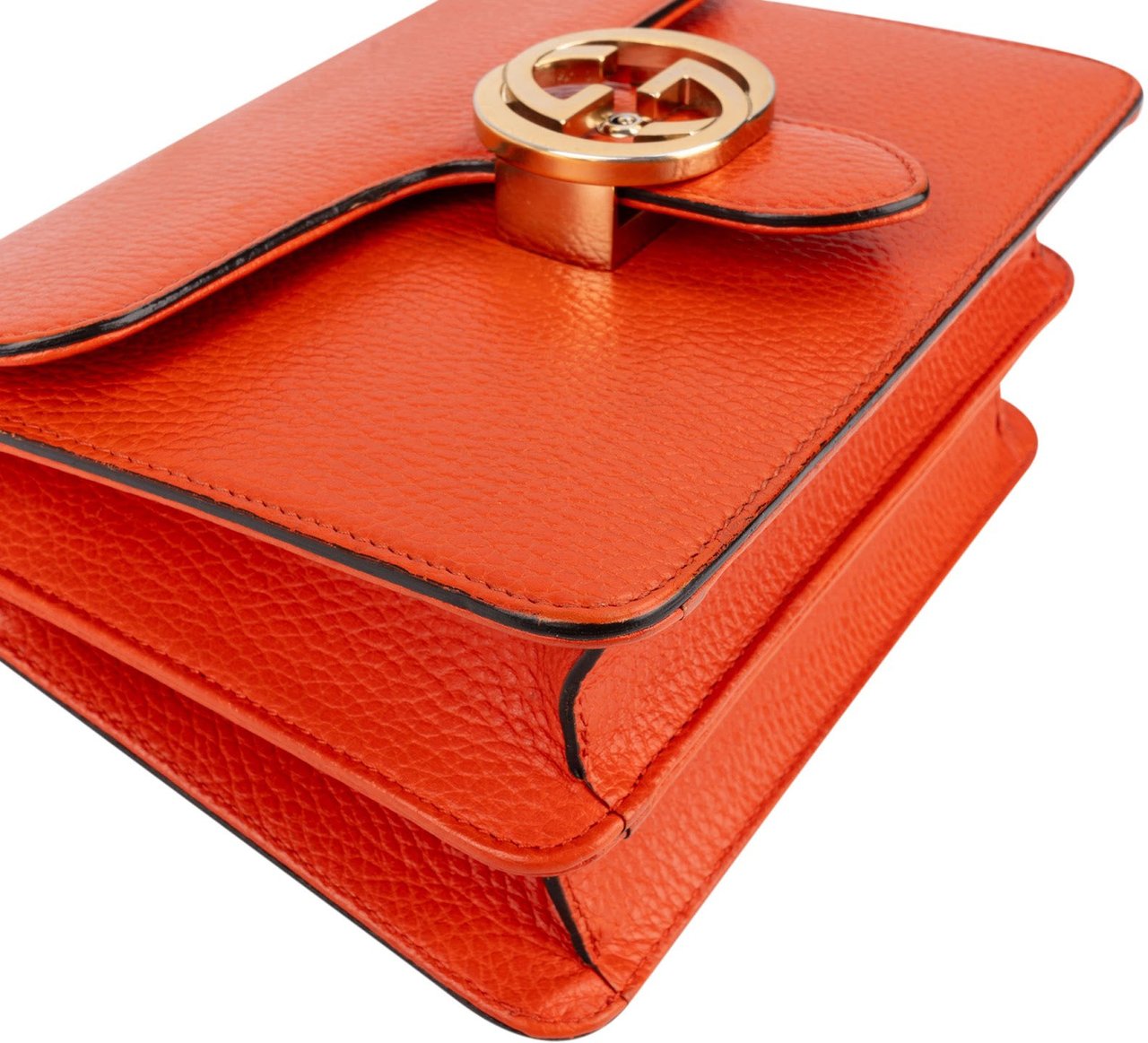 Gucci Pebbled Calfskin Interlocking GG Small Shoulder Crossbody Bag Oranje