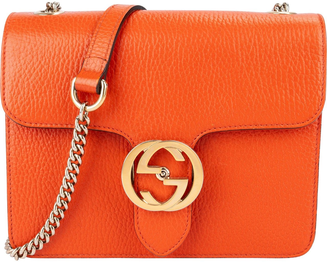 Gucci Pebbled Calfskin Interlocking GG Small Shoulder Crossbody Bag Oranje