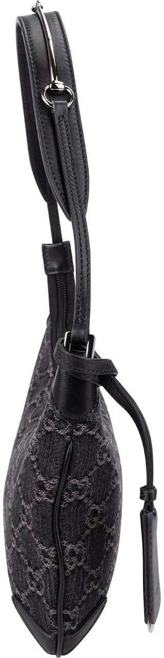 Gucci Monogram GG Denim Horsebit Hobo Shoulder Bag Zwart