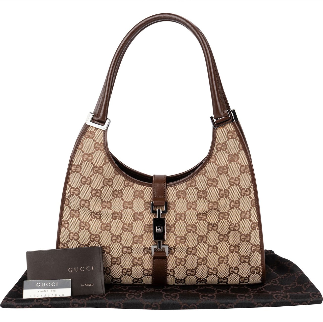Gucci Monogram GG Canvas Jackie Hobo Shoulder Bag Beige