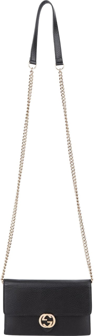 Gucci Leather Interlocking GG Wallet On Chain Crossbody Bag Zwart