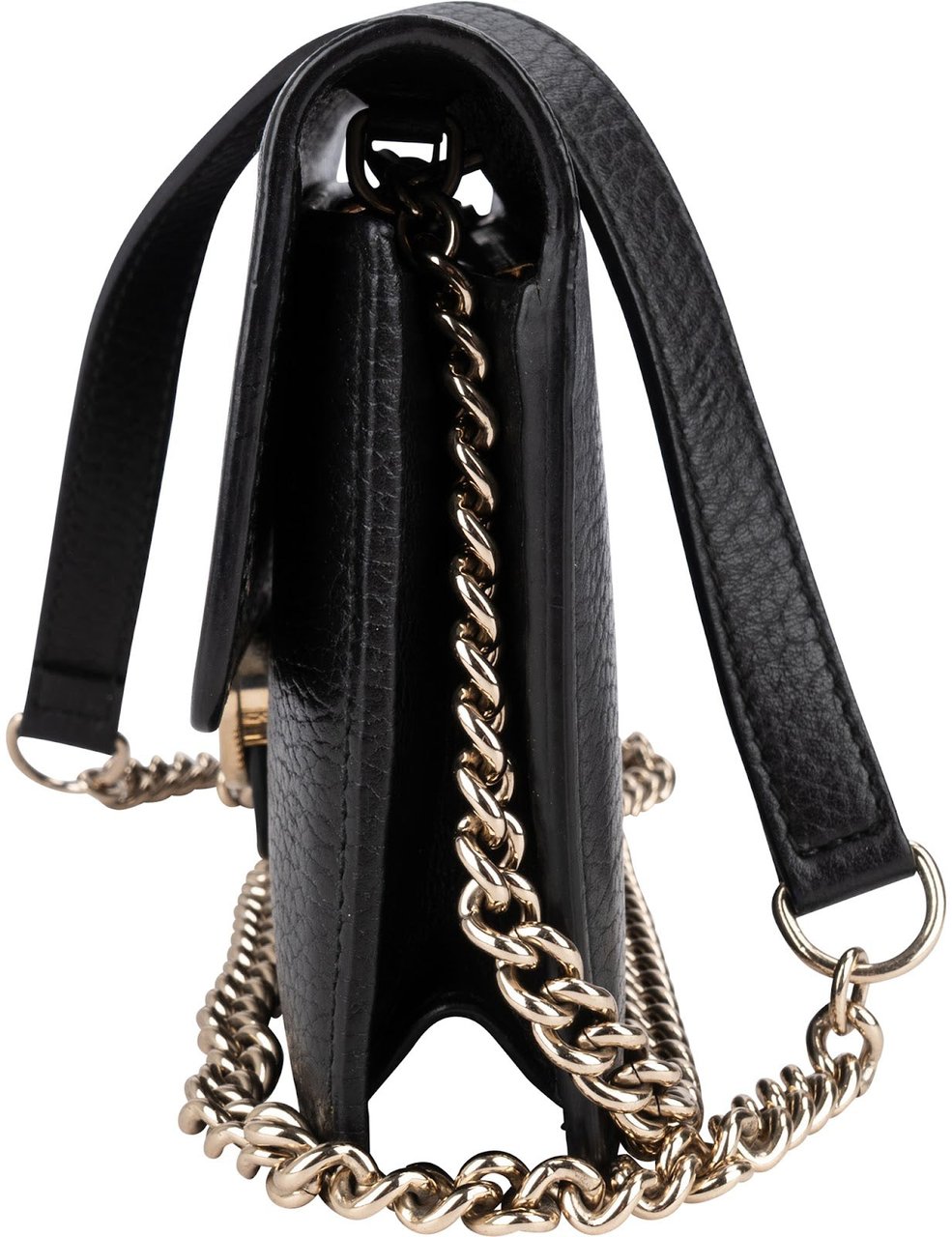 Gucci Leather Interlocking GG Wallet On Chain Crossbody Bag Zwart