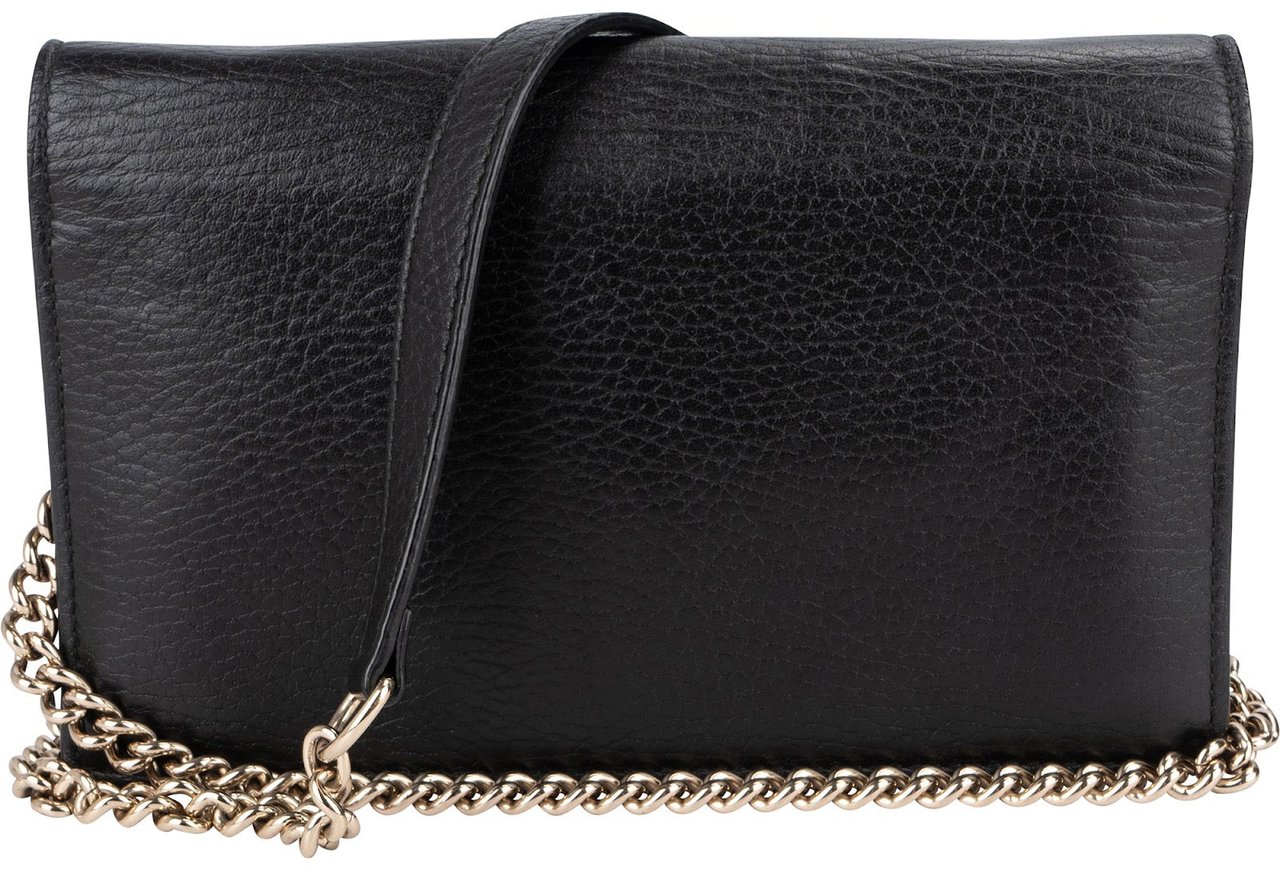 Gucci Leather Interlocking GG Wallet On Chain Crossbody Bag Zwart