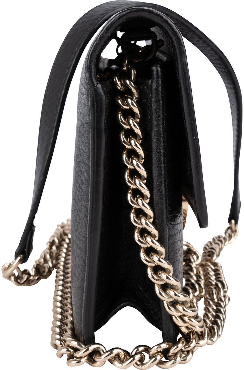 Gucci Leather Interlocking GG Wallet On Chain Crossbody Bag Zwart