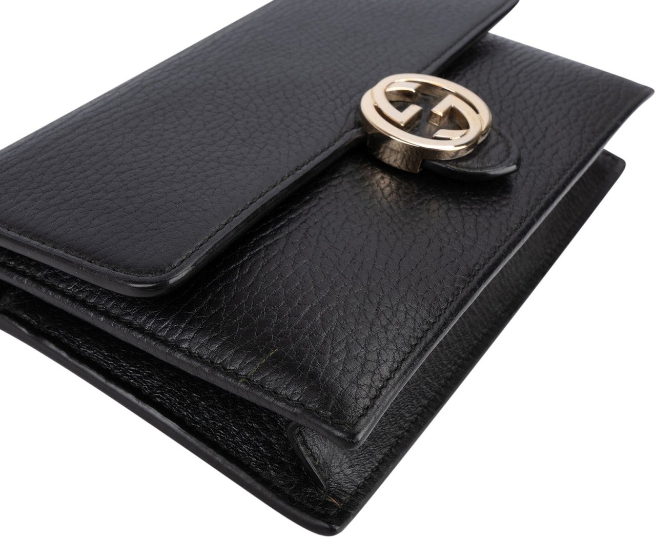 Gucci Leather Interlocking GG Wallet On Chain Crossbody Bag Zwart