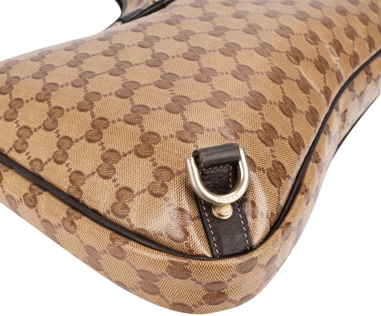 Gucci Monogram Crystal GG Abbey D-Ring Hobo Shoulder Bag Beige