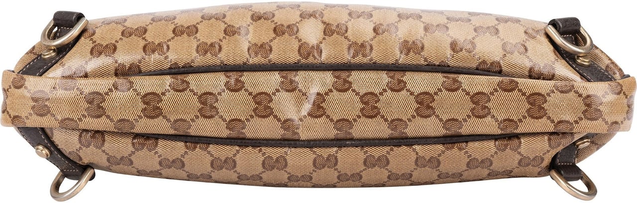 Gucci Monogram Crystal GG Abbey D-Ring Hobo Shoulder Bag Beige