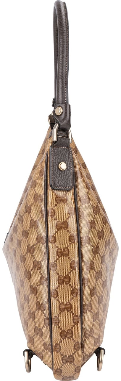 Gucci Monogram Crystal GG Abbey D-Ring Hobo Shoulder Bag Beige