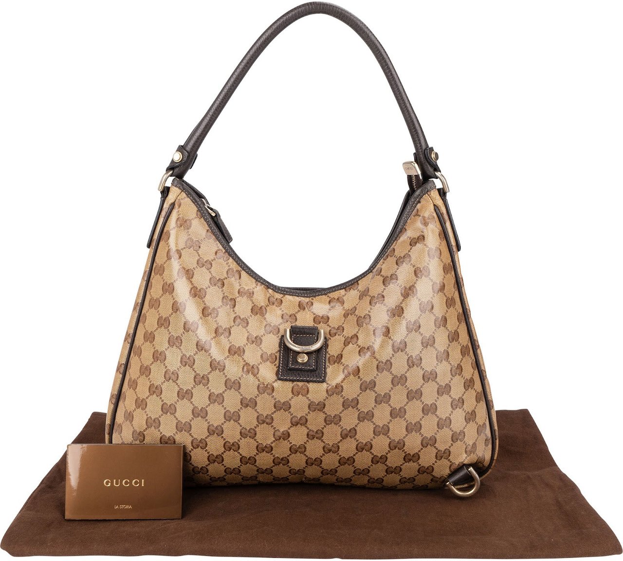 Gucci Monogram Crystal GG Abbey D-Ring Hobo Shoulder Bag Beige