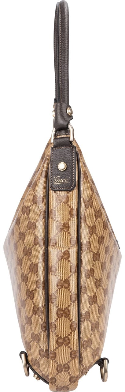 Gucci Monogram Crystal GG Abbey D-Ring Hobo Shoulder Bag Beige