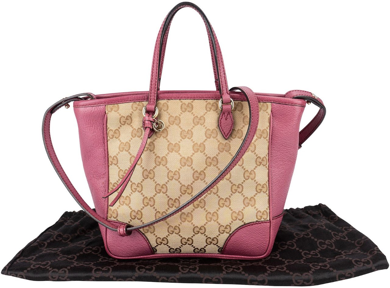 Gucci Monogram GG Canvas Bree Small Tote Crossbody Handbag Beige