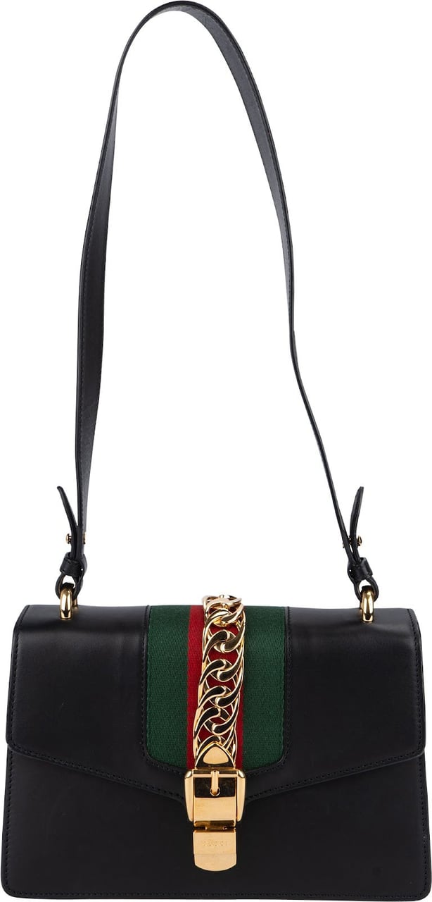 Gucci Black Leather Medium Sylvie Shoulder Bag Zwart